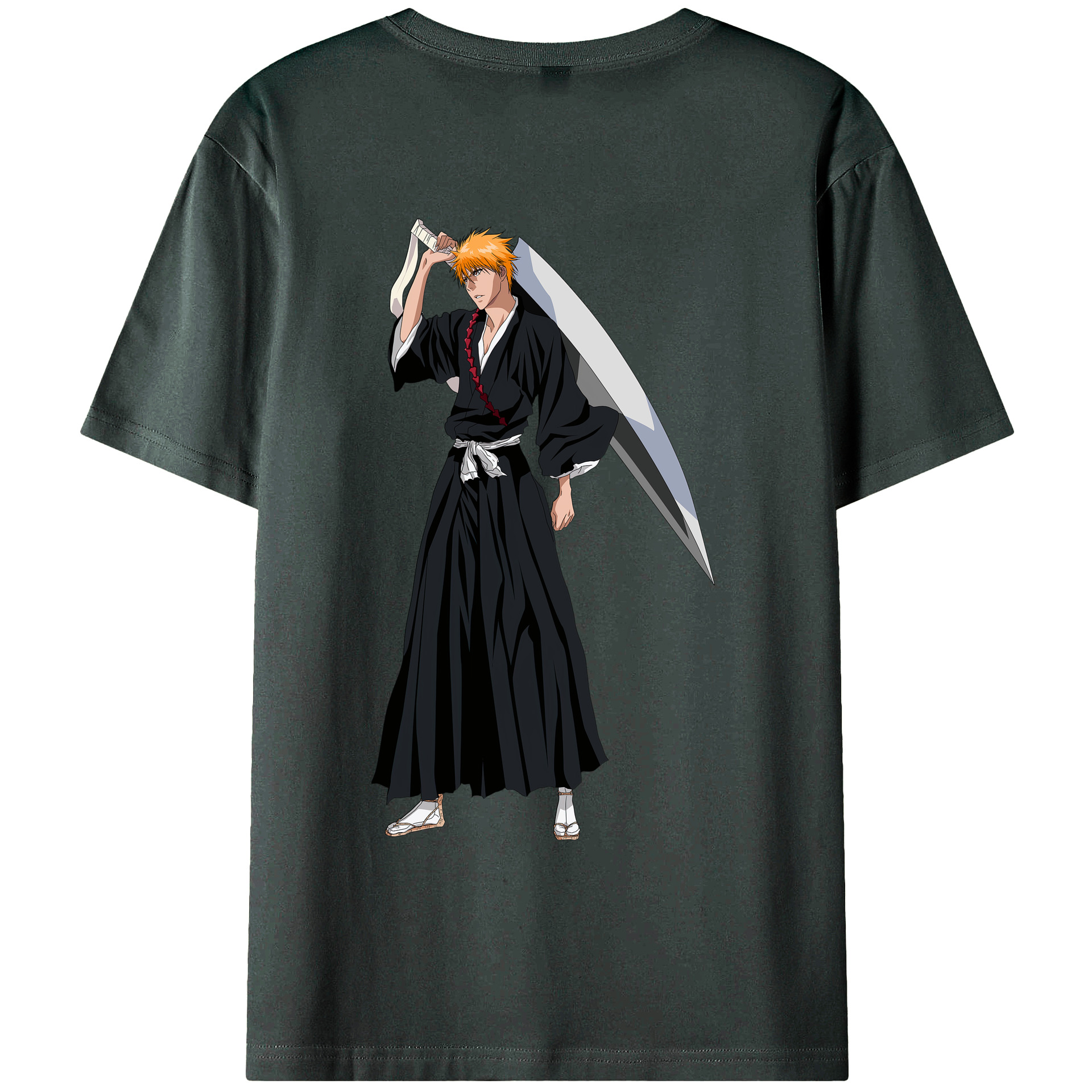 （画像用） ブリーチ 黒崎一護（くろさき いちご）BLEACH Kurosaki Ichigo 綿100％ メンズ半袖Tシャツ（バックプリント） 通気性